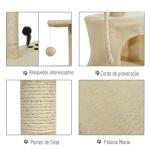 Árvore Arranhador para Gatos com 4 Níveis Poste de Sisal Caverna Plataformas e Brinquedos Divertidos 75x40x112 cm Bege