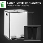 Balde de Lixo de Cozinha com 2 Compartimentos 2x20L Pedal Tampa de Fechamento Suave e Cubo Amovível Prata