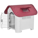 Casota para Cães com Porta Removível Base Elevada 3 Respiradouros e Janela Casota de Cães para Interior e Exterior 59x75x66cm Cinza e Vermelho