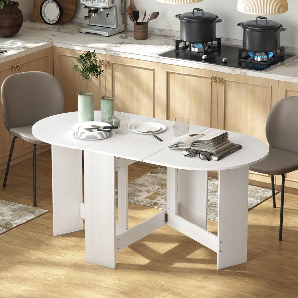 Mesa de Cozinha Dobrável Mesa de Jantar Dobrável Ovalada com Laterais Abatíveis Estilo Moderno 163x80x75 cm Branco