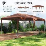 Tenda Dobrável 6x3 m com Altura Ajustável em 3 Níveis Bolsa de Transporte Anti - UV e Estrutura de Aço Castanho