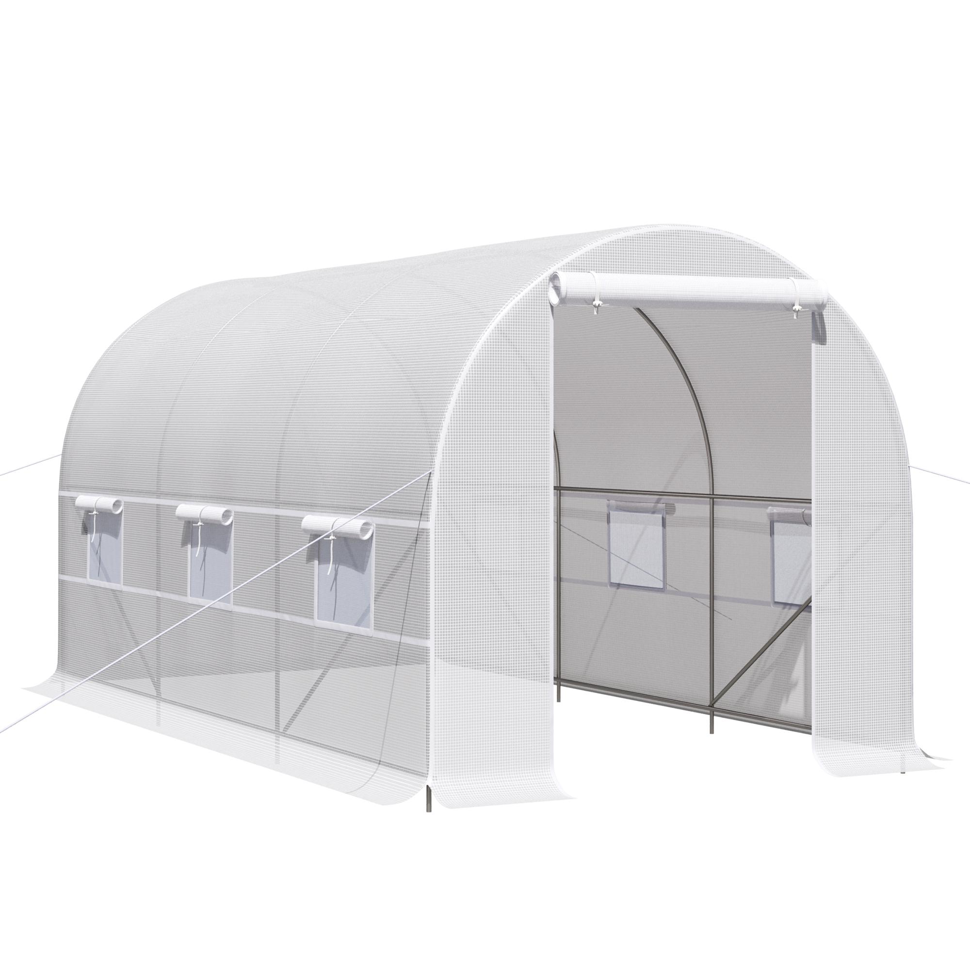 Estufa Tipo Túnel 400x200x200cm Estufa de Jardim com Portas Enroláveis e 6 Janelas Cobertura de PE 140 g/m² Estrutura de Metal para Cultivo de Plantas Verduras Branco