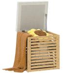 Banco com Armazenamento 57,7L Banco com Arrumação Estofado em Linho Sintético com Estrutura em Bambu 40x40x47 cm Cinza e Madeira