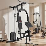 Máquina Multi Estação de Musculação Máquina de Musculação com Estribo para Pernas e Placas de Peso de 45kg para Treinamento Fitness em Casa Academia 148x108x207cm Preto