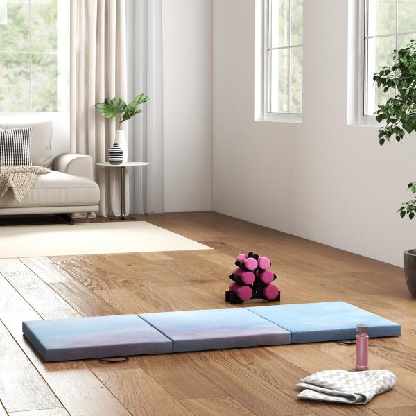 Tapete de Ginástica Dobrável com Espessura de 5 cm Tapete de Exercício 180x60x5 cm com Alças de Transporte Azul Degradê