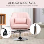 Cadeirão Giratório 360° para Sala de Estar com Altura Ajustável, Encosto Envolvente, Apoios de Braços e Almofada, 60x60x79 - 91 cm, Rosa