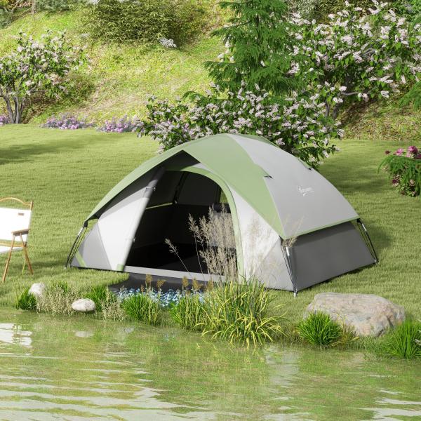 Tenda de Campismo Dobrável para 1 - 2 Pessoas com Janela e Bolsa de Transporte Impermeável 3000 mm 210x110x150 cm Verde
