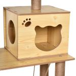 Arranhador para Gatos com Poste de Arranhar de Juta 2 Camas Rede Caverna Bola Suspensa Rede e Rampa 60x40x130 cm Madeira