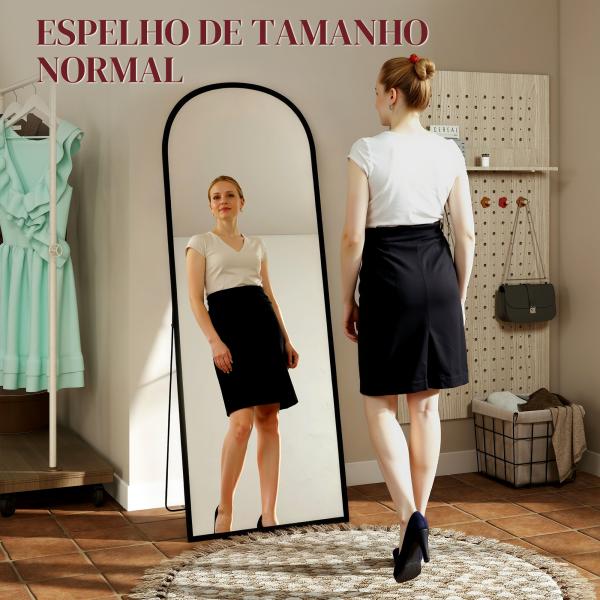 Espelho de Pé Espelho de Corpo Inteiro 60x165 cm com Estrutura de Liga de Alumínio e Suporte para Sala Quarto Preto