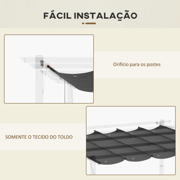 Cobertura para Pérgola 2,5x2,55 m Teto de Substituição Retrátil para Pérgola com 10 Orifícios de Drenagem Cinza Escuro