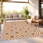 Tapete de Exterior Reversível de Plástico Impermeável para para Varanda Pátio Campismo Praia 182x274cm Marrom e Branco