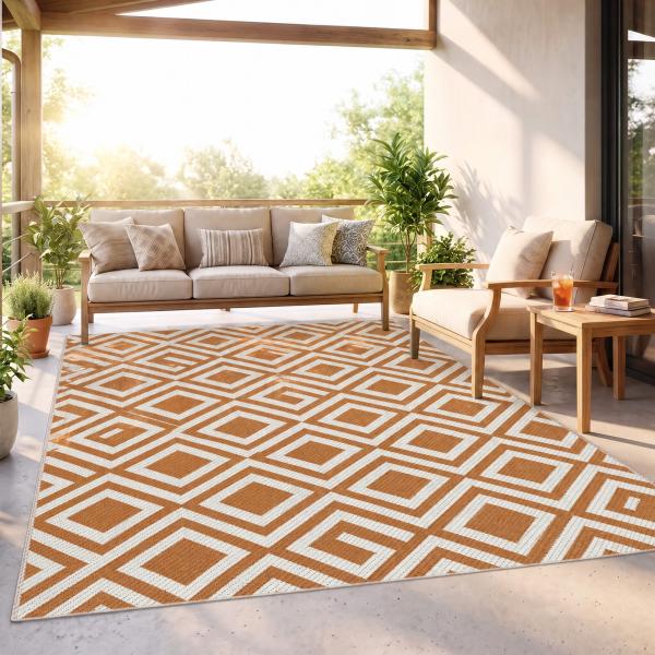Tapete de Exterior Reversível de Plástico Impermeável para para Varanda Pátio Campismo Praia 182x274cm Marrom e Branco