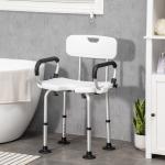 Cadeira para Duche Antiderrapante com Altura Ajustável de 6 Níveis e Apoio para os Braços Regulável 54x52x70 - 82cm Branco