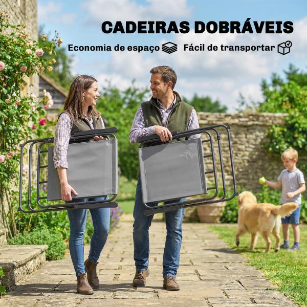 Conjunto de Mesa e Cadeiras de Jardim de 8 Peças com Chapéu de Sol 6 Cadeiras Dobráveis e Mesa de Vidro Cinza