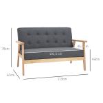 Sofá de 2 Lugares com Encosto e Almofadas Acolchoados Pés de Madeira Antiderrapantes para Sala de estar Dormitório Oficina 114x66x69 cm Cinza