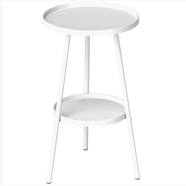 Mesa de Jardim Redonda de 2 Níveis Mesa de Exterior Ø32x51 cm com Bandeja Inferior e Estrutura de Metal Branco