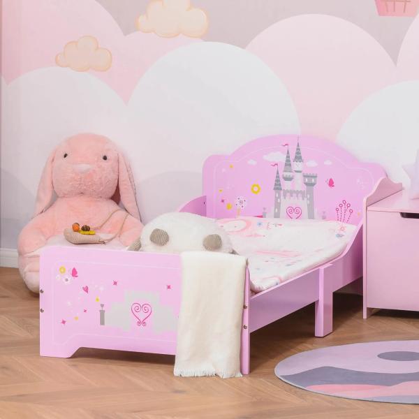 Cama Infantil Meninas c/ Barreira de Proteção 143x73 cm Carga Máx. 50kg para Crianças acima de 3 Anos Rosa