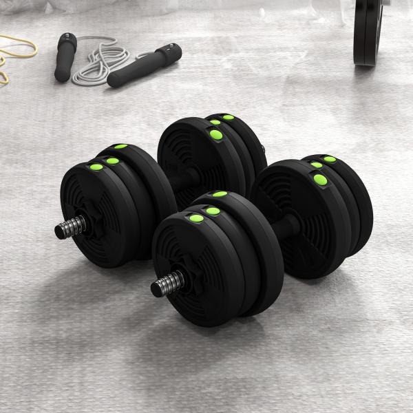 Kit de Halteres 20kg 2 em 1 com Barra de Pesos Pega Antiderrapante para Treino de Força Preto Verde