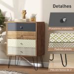 Cómoda 4 Gavetas Cómoda para Quarto com Pés em Forma de V de Aço Estilo Boémio 60x39x86 cm Multicor