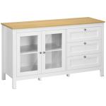 Aparador para Sala de Estar com 2 Portas de Vidro 3 Gavetas e Prateleira Ajustável para Cozinha Sala de Jantar 120x40x70 cm Branco e Madeira