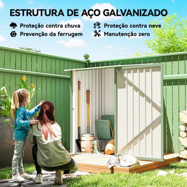 Abrigo de Jardim Metálico 0,92 m² 100x103x160 cm com 1 Porta e Fecho para Armazenamento Ferramentas Verde Claro