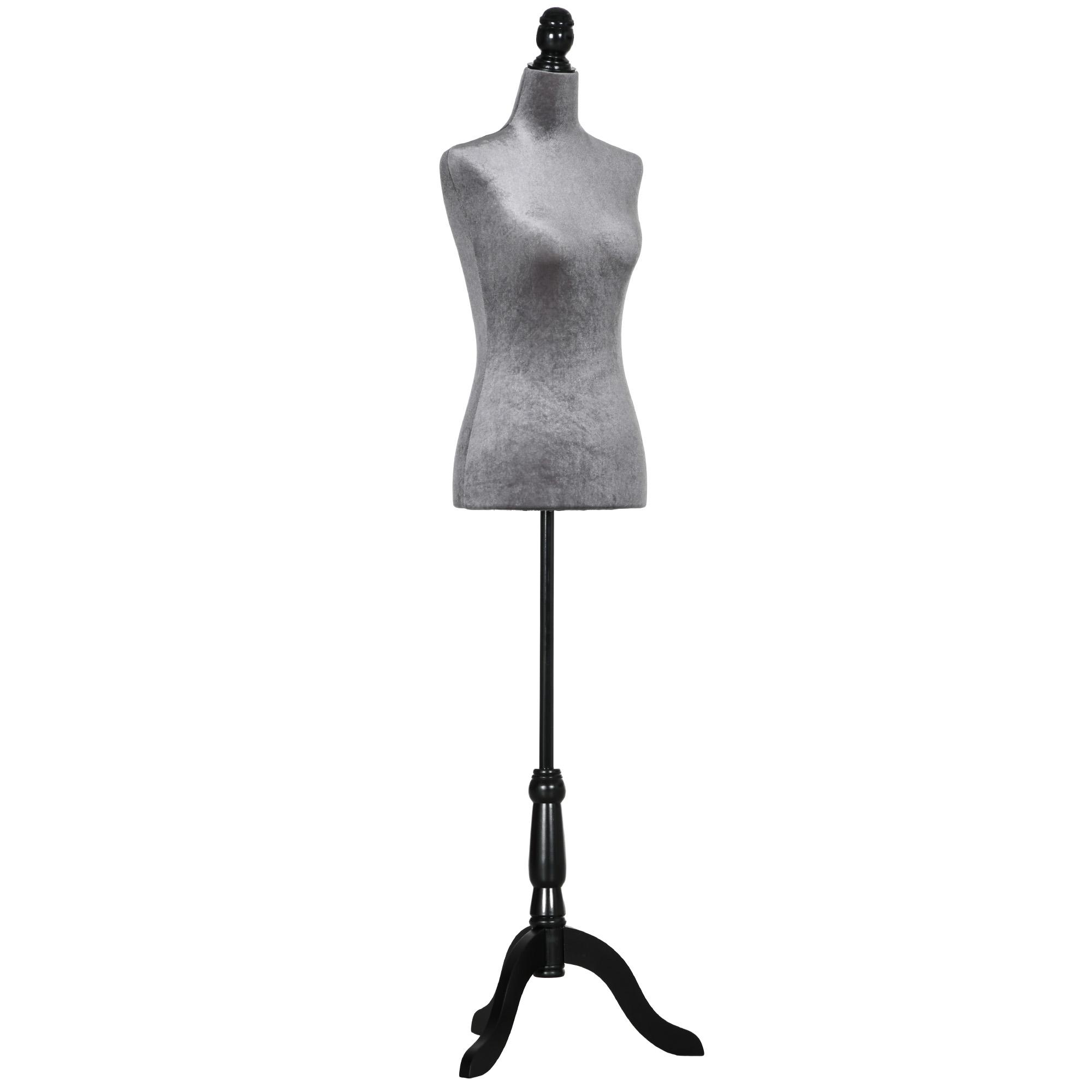 Manequim de Costura Feminino Manequim de Costura Ajustável a 130 - 168 cm com Tripé de Madeira Cinza