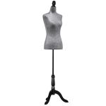 Manequim de Costura Feminino Manequim de Costura Ajustável a 130 - 168 cm com Tripé de Madeira Cinza