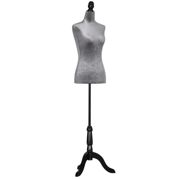 Manequim de Costura Feminino Manequim de Costura Ajustável a 130 - 168 cm com Tripé de Madeira Cinza