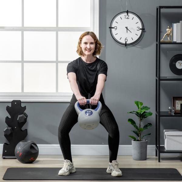 Kettlebell 12 kg Peso Russo com Revestimento de PU e Enchimento de Areia para Treinamento 24x17x28 cm Azul e Cinza