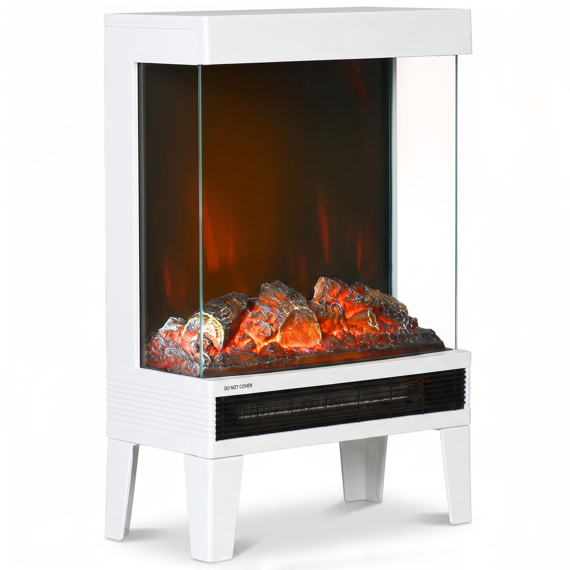 Lareira Elétrica 1000/2000 W com Chama LED Ajustável, até 15 - 20 m², 40,5 x 20 x 62 cm, Branca