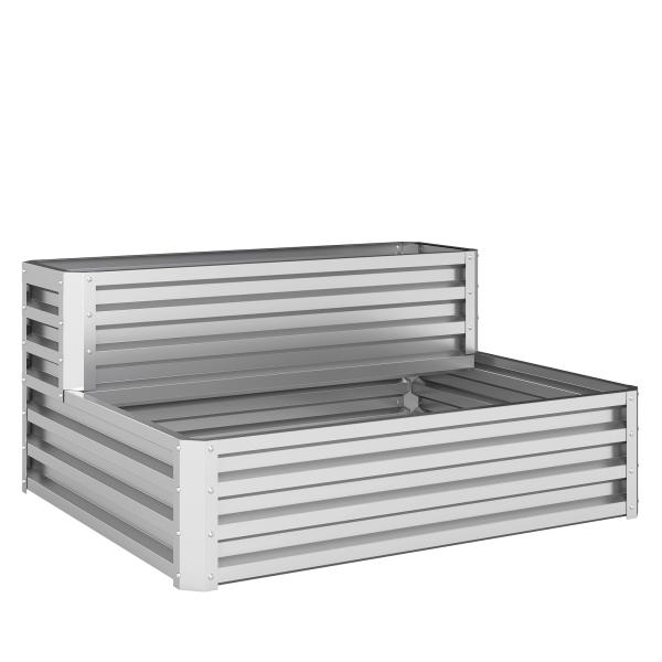 Caixa de Cultivo de 2 Níveis em Aço Galvanizado com Design em Escada e Fundo Aberto 120x101x58 cm Prata