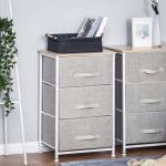 Mesa de Cabeceira com 3 Gavetas de Tecido para Dormitório Sala de Estar Corredor 45x30x71 cm Cinza e Branco