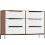 Cómoda com 6 Gavetas de Tecido Frentes com Padrão de Diamante Móvel de Arrumação 117,5x30x73,5 cm Madeira e Branco