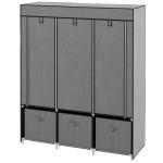 Roupeiro de Tecido com 2 Varões 5 Prateleiras 3 Gavetas Fecho de Correr Estrutura de Aço 125x43x162,5 cm Cinzento