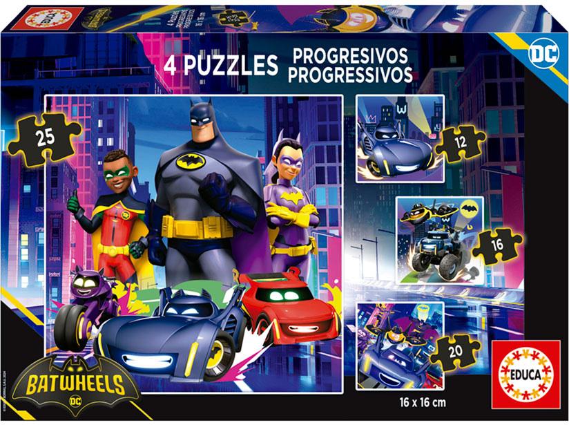 4 Puzzles Progressivos 12 - 16 - 20 - 25 Batwheels - EDUCA