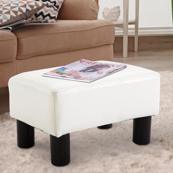 Apoio para os Pés Octomano Banco Pequeno Estofado em Pele Sintética com Assento Acolchoado e Pés de Plástico 40x30x24 cm Branco