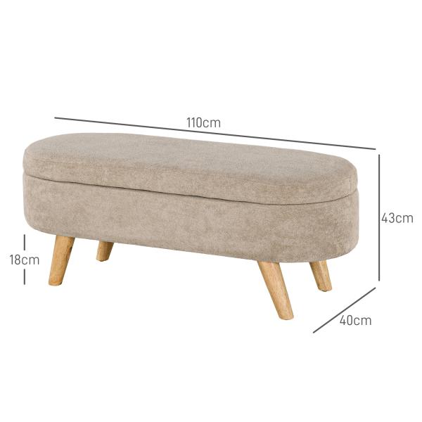 Banco para Pé de Cama Banco de Armazenamento com Pés de Madeira e Assento Acolchoado 110x40x43 cm Bege