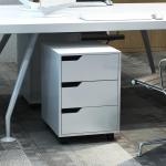 Bloco de Gavetas para Escritório Móvel de Escritório Bloco de Gavetas com 3 Gavetas e 4 Rodas 40x50x57,5 cm Branco