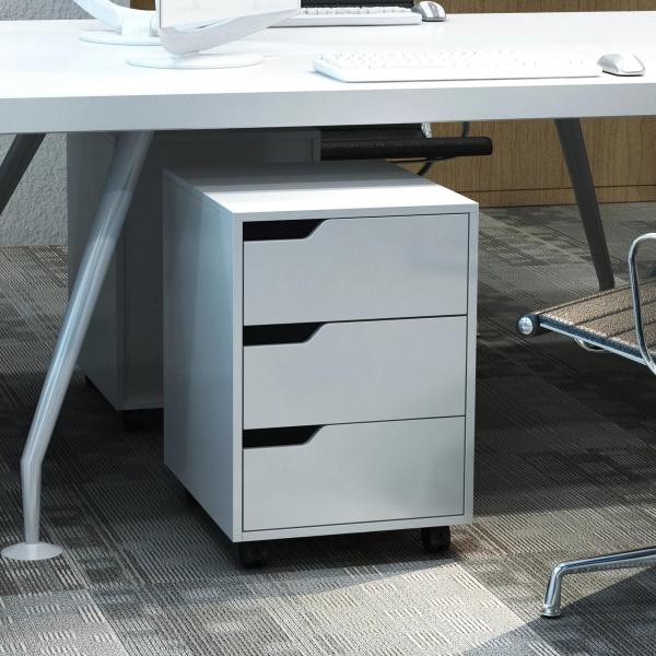Bloco de Gavetas para Escritório Móvel de Escritório Bloco de Gavetas com 3 Gavetas e 4 Rodas 40x50x57,5 cm Branco