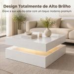 Mesa de Centro com LED RGB de 7 Cores com Armazenamento Aberto e Controlo Remoto 78x78x40 cm Branco