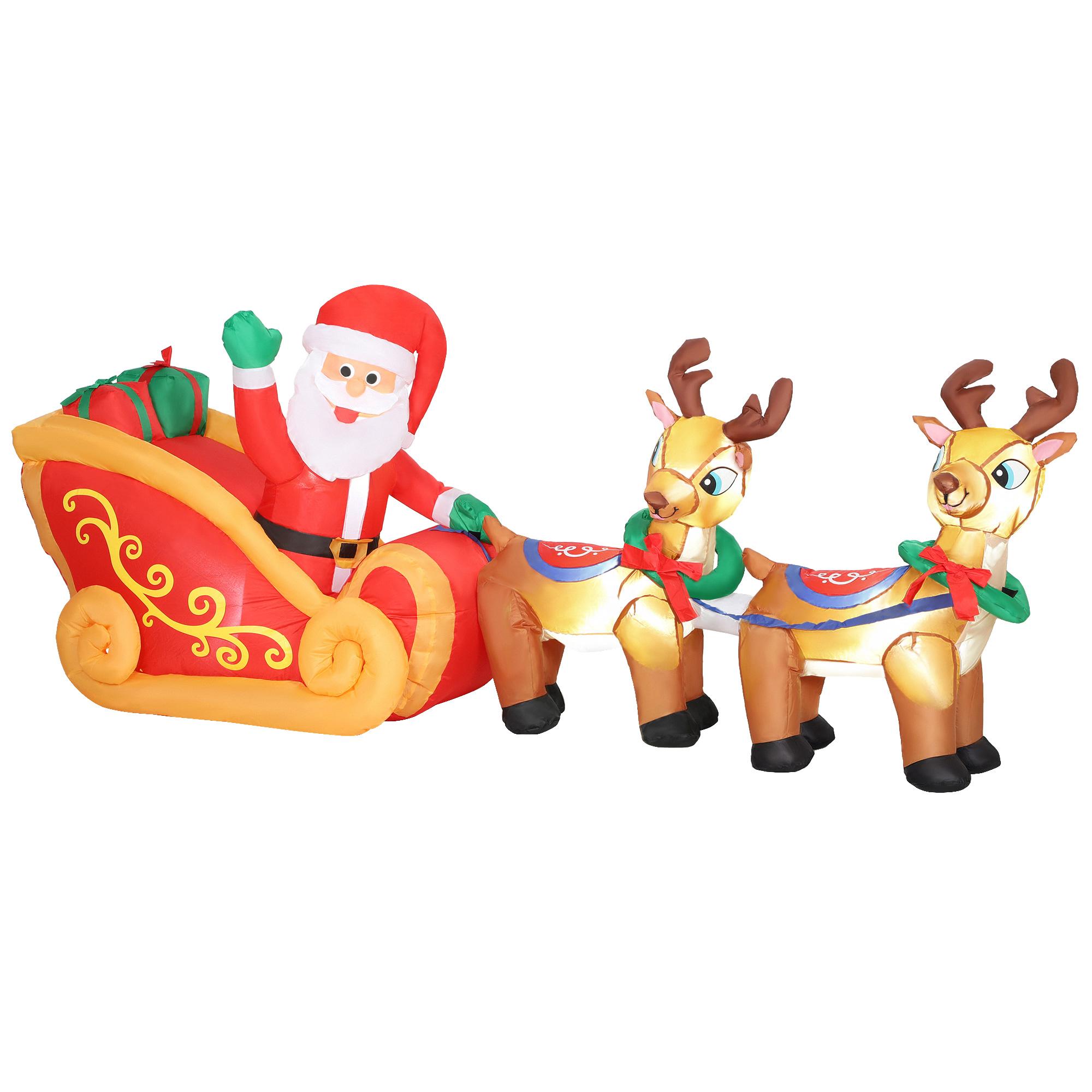 Pai Natal Insuflável com Trenó e Renas Insufláveis de Natal com Luzes LED para Exterior e Interior 240x75x100 cm Multicor
