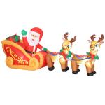 Pai Natal Insuflável com Trenó e Renas Insufláveis de Natal com Luzes LED para Exterior e Interior 240x75x100 cm Multicor
