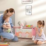 Baú de Brinquedos Organizador de Brinquedos para Crianças de 3 a 8 Anos com Estampado em Animaos 60x37x39 cm Rosa
