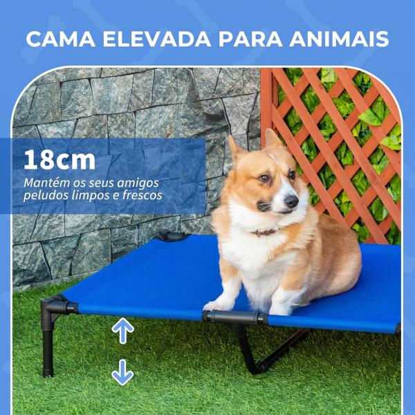 Cama Elevada para Cães com Tecido Oxford e Estrutura de Metal para Interior e Exterior 92x76x18 cm Azul