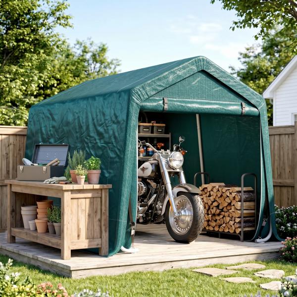 Abrigo de Exterior para Ferramentas Bicicleta 2,4x2x2,02 m Abrigo de Armazenamento com 2 Portas Anti - UV para Jardim Verde