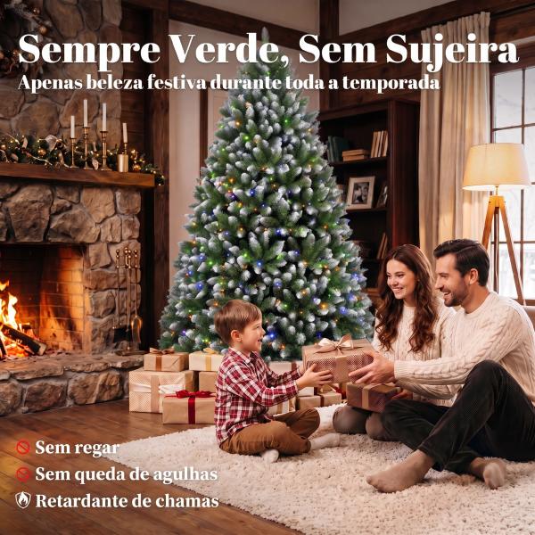 Árvore de Natal 180 cm com 350 Luzes LED, 11 Modos, Comando à Distância, 1020 Pontas, Base Metálica Dobrável, Verde