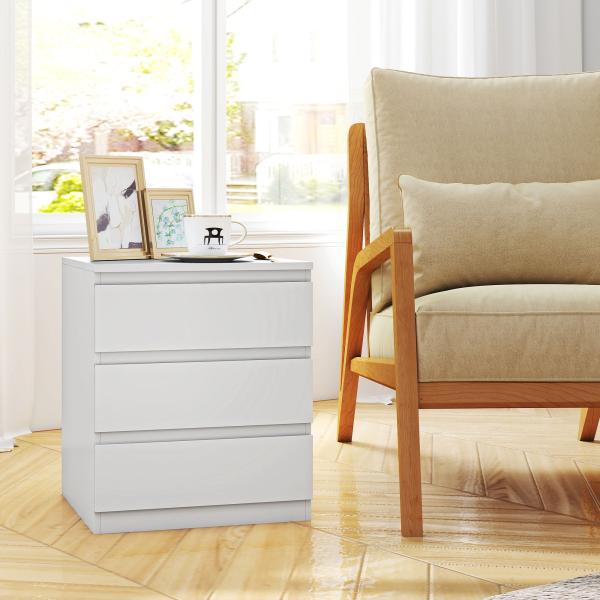 Cómoda com 3 Gavetas com Fecho Suave para Quarto Escritório Estilo Moderno 45x40x52,8 cm Branco