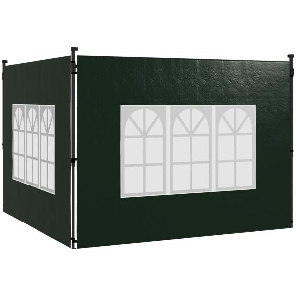 Conjunto de 2 Paredes Laterais para Tendas de 3x3m e 3x6m Paredes Laterais com Janelas Transparentes 293x193cm Verde Escuro