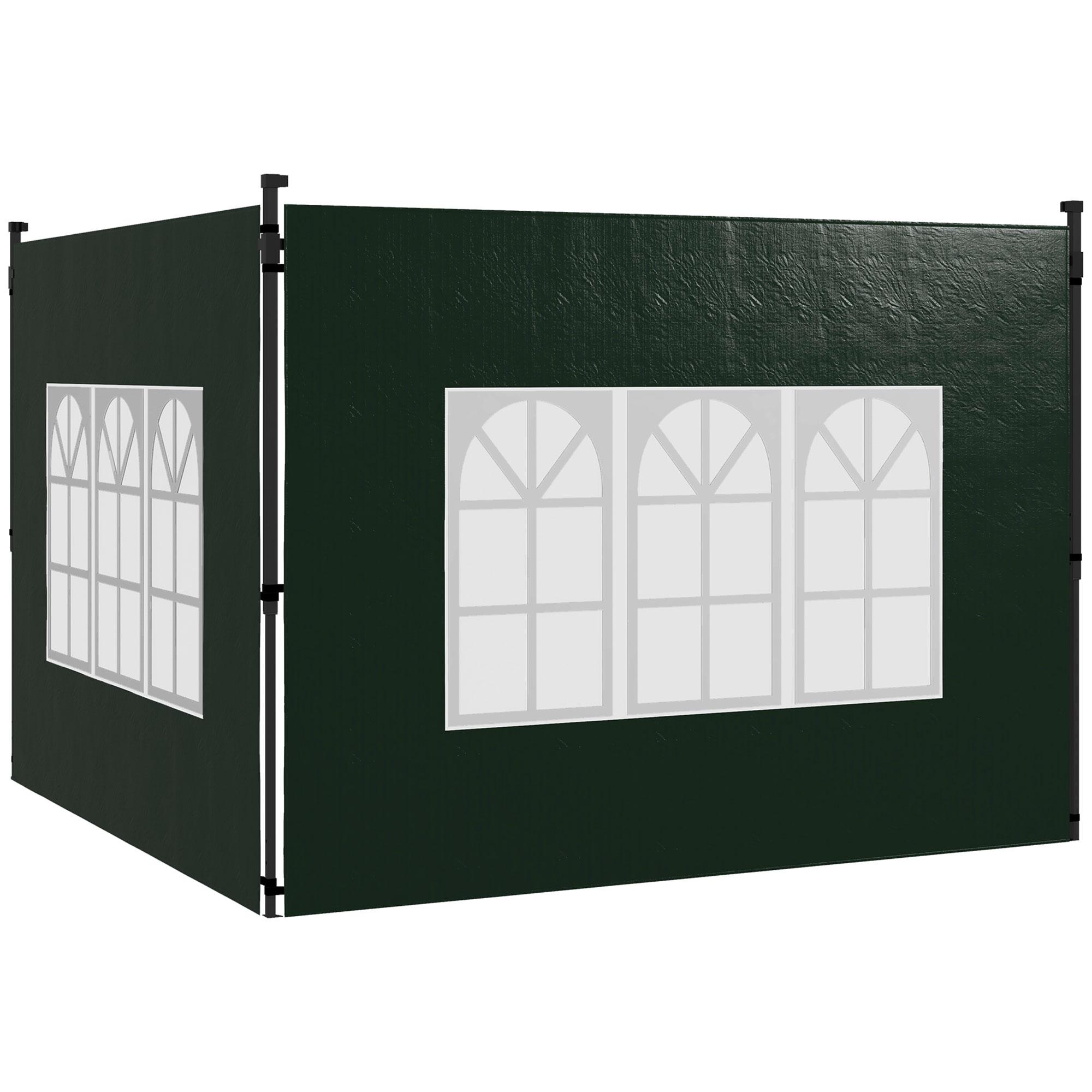 Conjunto de 2 Paredes Laterais para Tendas de 3x3m e 3x6m Paredes Laterais com Janelas Transparentes 293x193cm Verde Escuro