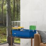 Gaiola para Visons com Bandeja Gaiola para Animais Pequenos com Plataforma Rampa Comedouro e Bebedouro 71x46x47 cm Branco e Azul